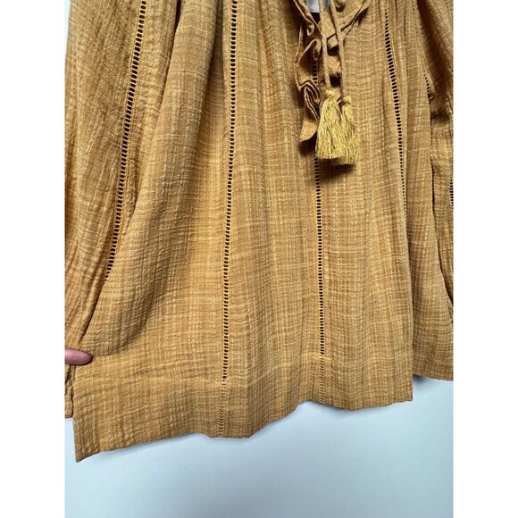 NWT - SUNDANCE Boho Peasant Blouse Tassel Ties Ladder Lace, Sz L - Picture 4 of 8